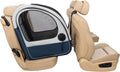Collapsible mesh travel dog crate on a car back seat