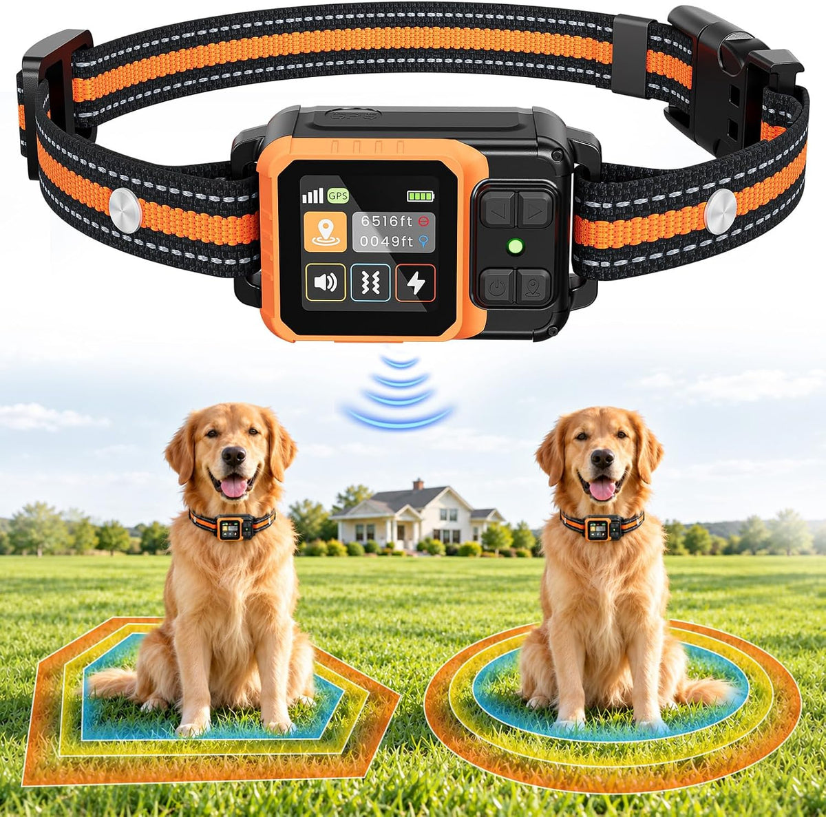 Orange GPS wireless dog fence collar for medium and large dogs