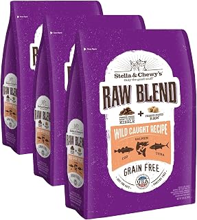 Stella & Chewy's Raw Blend Kibble Cat Food, Grain Free, Wild-Caught Fish Recipe, 5 lb Bag, Pack of 3