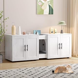 TrailBlaze Modern 55" Double Cat Litter Box Enclosure for 2 Cats, Wooden Hidden Cabinet and TV Stand