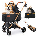 Foldable dog stroller with detachable carrier and swivel front wheels