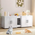 Cat Litter Box Enclosure, 55 Inch Large Hidden Furniture with Double Rooms, Farmhouse Wooden Style, White