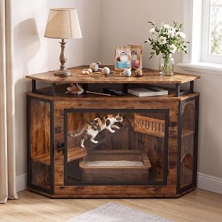 48-Inch Corner Cat Litter Box Enclosure, Modern Hidden Litter Box Cabinet
