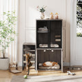 Modern double litter box enclosure cabinet with sisal ladder and mesh door