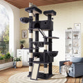 Tall dark grey multi-level cat tree with hammock, perches, condo and sisal posts