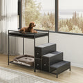Grey steel frame pet bunk bed with carpeted stairs and drawers by a window – view 3