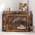 Brown corner cat cage furniture with clear door and shelves