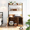 Wooden Cat Litter Box Enclosure Cabinet with 2 Shelves and Mat