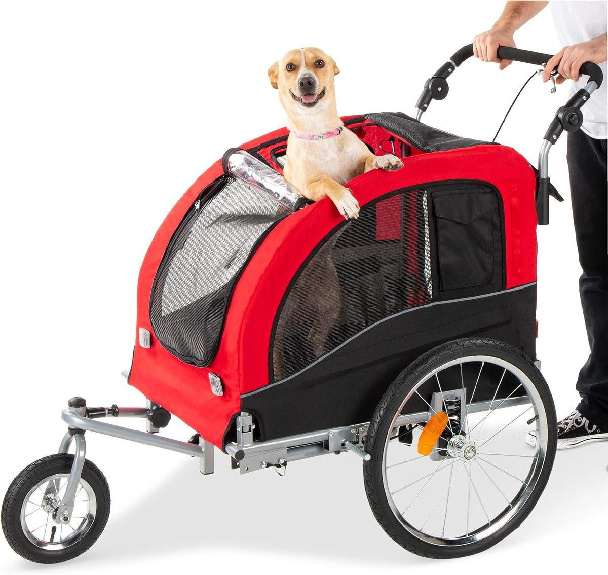 Pet bicycle trailer and stroller with hitch and safety flag