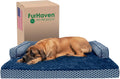 Diamond blue woven orthopedic sofa dog bed with plush faux fur center