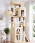 Light grey 70 inch cat tree with condo, ramp, perch and two baskets – view 3