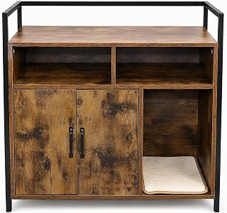 Cat Litter Box Enclosure with Scratch Pad, Hidden Furniture, Rustic Brown
