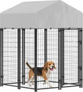 Silver welded wire outdoor dog kennel with fabric roof cover