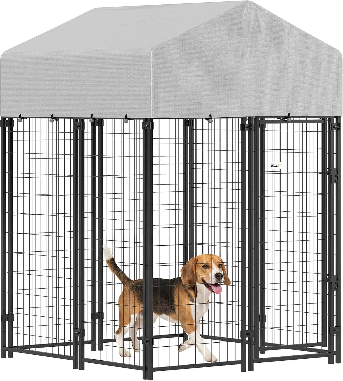 Silver welded wire outdoor dog kennel with fabric roof cover