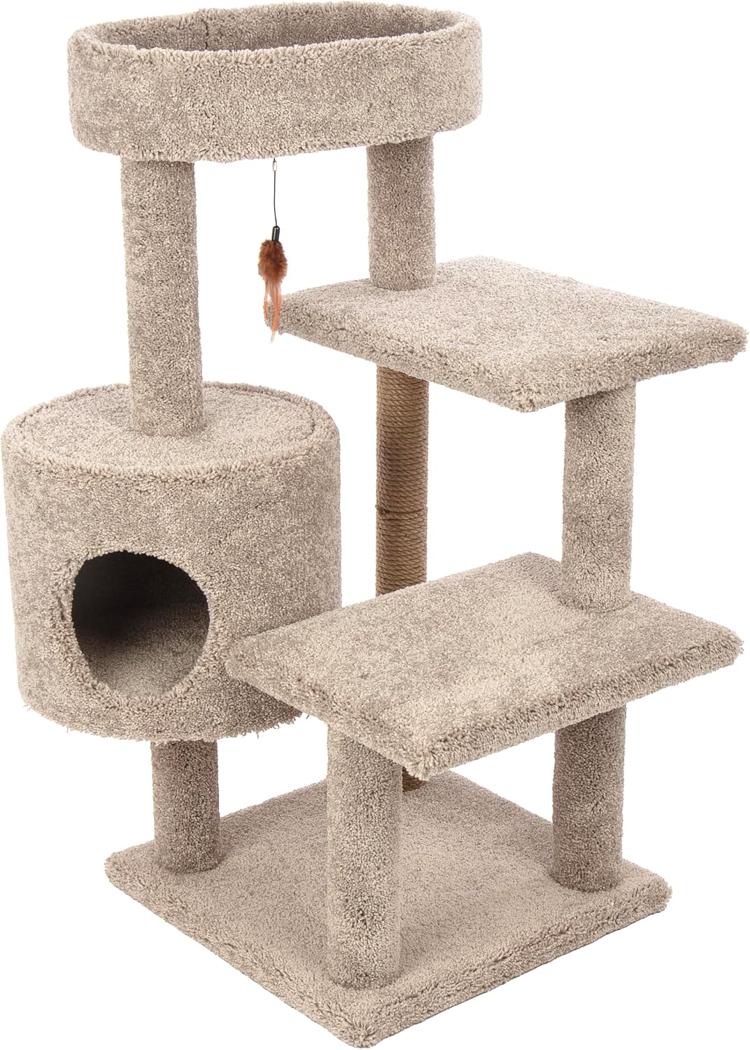 43 inch solid wood carpeted cat tree with condo and rope post