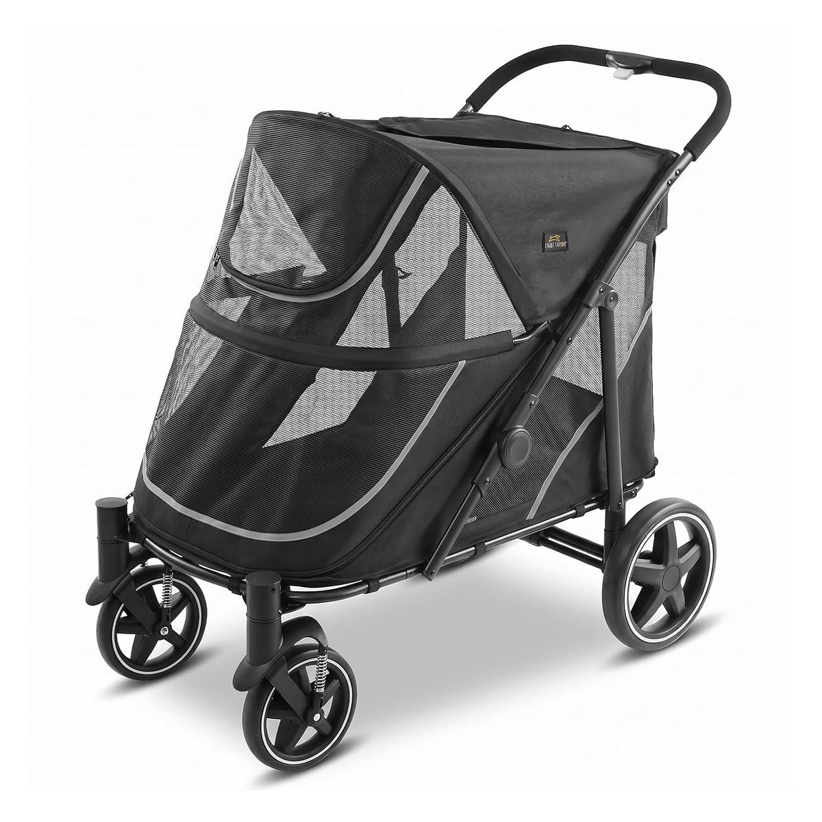 Blue all-terrain dog stroller with dual entry and sunroof – view 3