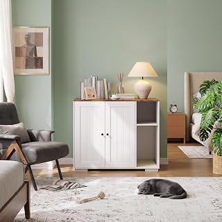 Hidden Cat Litter Box Enclosure with Litter Collector, Dog-Proof, Large