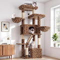 69-Inch Heavy-Duty Cat Tree with Large Platform, 5 Scratching Posts, Sisal Board and Hammock, S69, Leopard Print