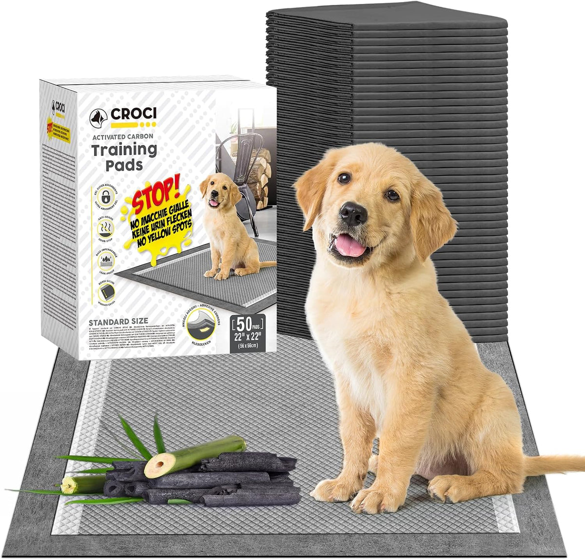 Black charcoal dog pee pad, 36 x 36 inch, with adhesive tabs – view 11