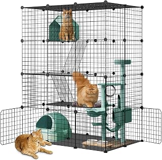 Large DIY Cat Cage, Indoor Detachable Metal Wire Playpen for 1-3 Cats and Small Animals