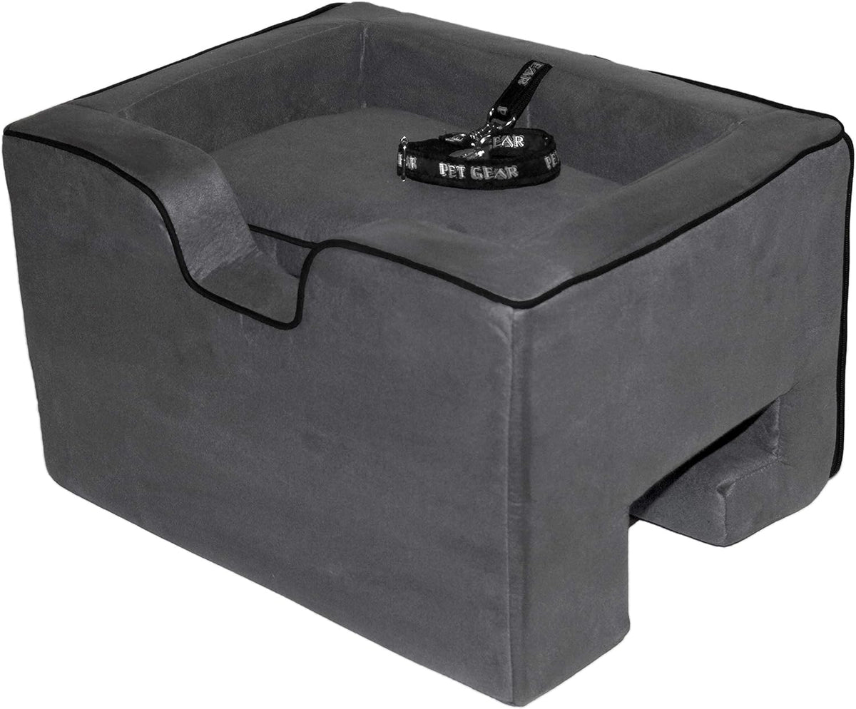 Charcoal pet booster car seat installed on a car seat
