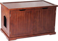 Walnut solid wood bench hiding a cat litter box with magnetic doors