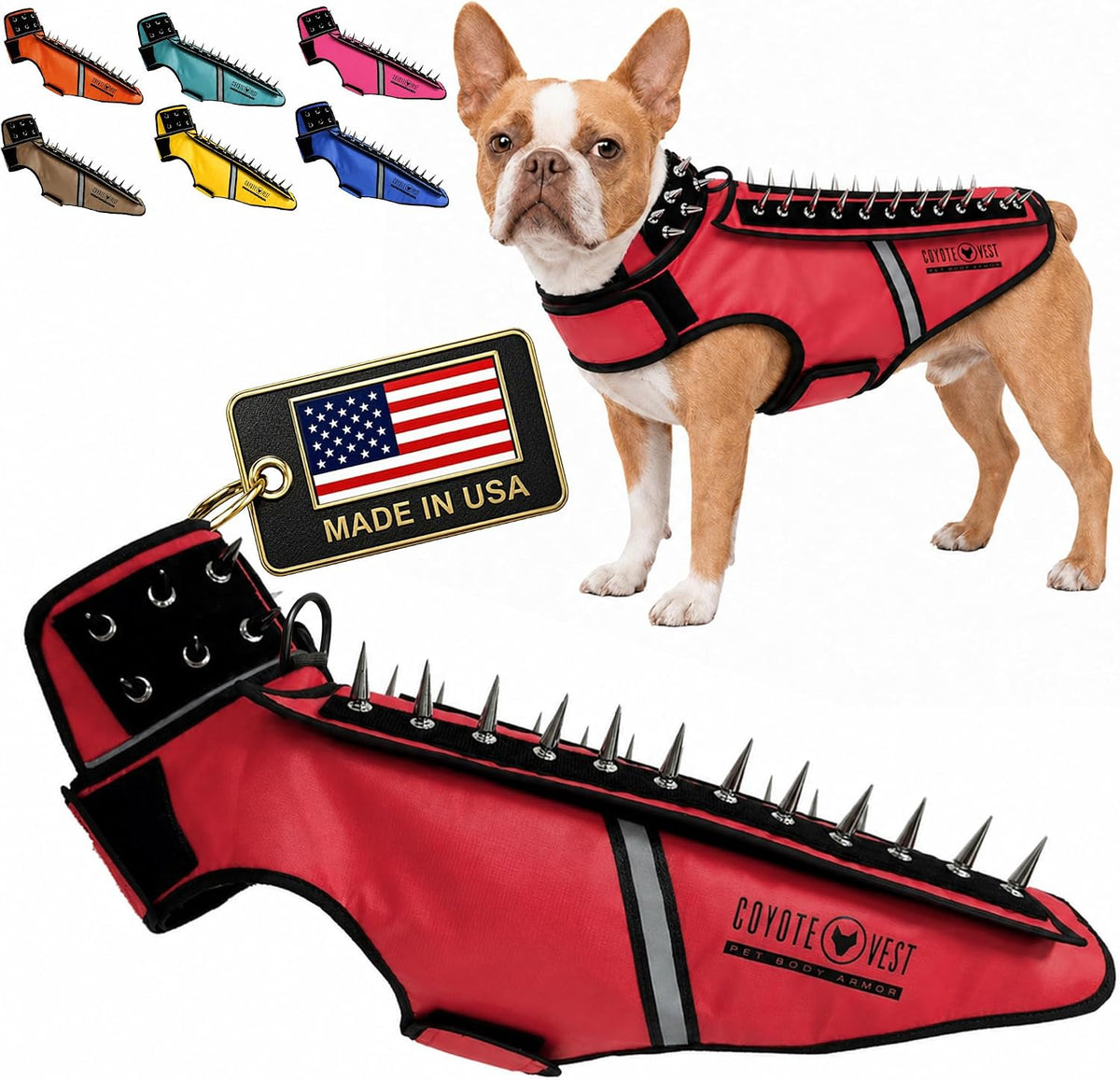Fluorescent orange stab-resistant small dog harness vest with spike add-on – view 9