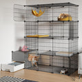 Black 4-tier wire cat cage with litter box