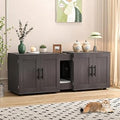 55-Inch Double Cat Litter Box Enclosure Cabinet for 2 Cats, Black Walnut, with Storage, Mat and TV Stand Design