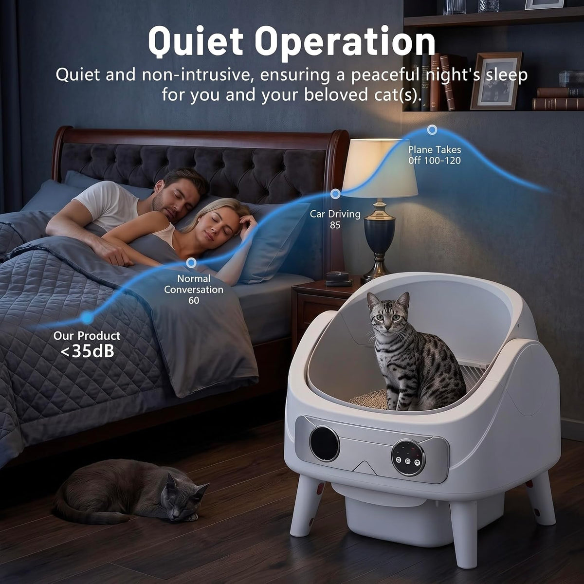 Automatic self-cleaning cat litter box with sensor-activated cleaning