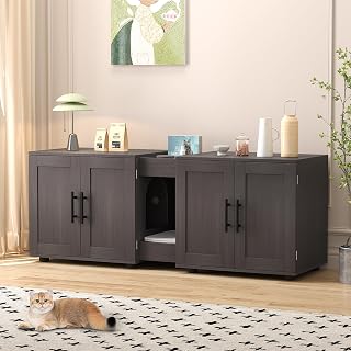 GarveeHome Double Hidden Litter Box Enclosure Cabinet for Cats, Walnut