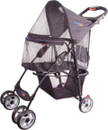 Black pet stroller with transparent front window and detachable carrier – view 3
