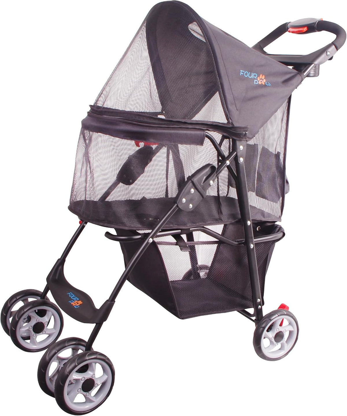 Black pet stroller with transparent front window and detachable carrier – view 3