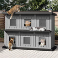 Insulated resin double-decker outdoor cat shelter with escape doors