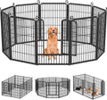 Black 40 inch metal dog playpen with fourteen panels set up in a yard – view 8