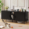 Black 65 inch TV stand with two hidden litter box rooms