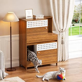 Cat Litter Box Enclosure, 2-in-1 Cat House Side Table with Storage
