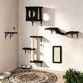 Black wall-mounted cat climbing shelves with condo and bridge ladder – view 11