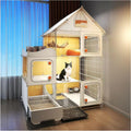 Multi-level wire cat cage playpen with litter box, bed and platforms