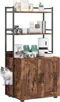 Cat Litter Box Enclosure, 2-in-1 Furniture with 2 Tier Storage Shelves and Doors, Wooden, Retro Color