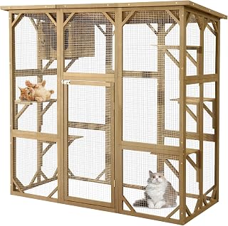 MAGIC UNION 68 Inch Large Wooden Catio Outdoor Cat Enclosure, Natural