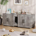 Grey double room litter box enclosure cabinet with scratching pad