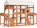 108-Inch Outdoor Cat Enclosure Catio, Pine Wood and Metal Wire, with Platforms, Ramps and Sleeping Pods, Brown