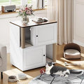 Cat Litter Box Enclosure for 2 Cats with Scratch Post and Double-Layer Litter Mats, Farmhouse Wooden, White