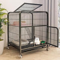 Small Metal Wire Cat Kennel with Universal Wheels, Indoor Villa Cage for Kittens