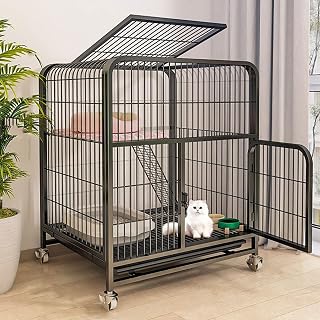 Small Metal Wire Cat Kennel with Universal Wheels, Indoor Villa Cage for Kittens