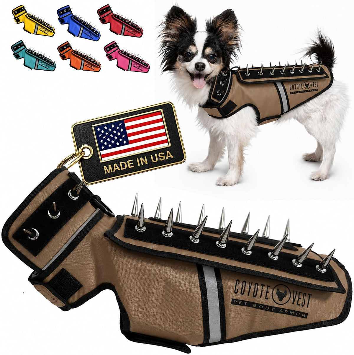 Fluorescent orange stab-resistant small dog harness vest with spike add-on – view 8