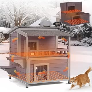 2 Story Heated Outdoor Cat House, Weatherproof and Insulated Shelter