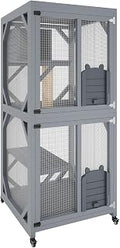 Catio Outdoor Cat Enclosure with Window Access, 68" H 4-Tier Cat House, Removable Floor, Waterproof Roof, 4 Wheels, Grey
