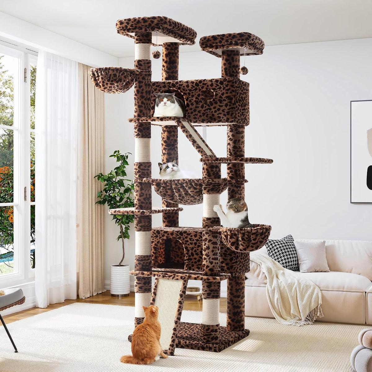 81 inch tall leopard print cat tree with condo and hammock